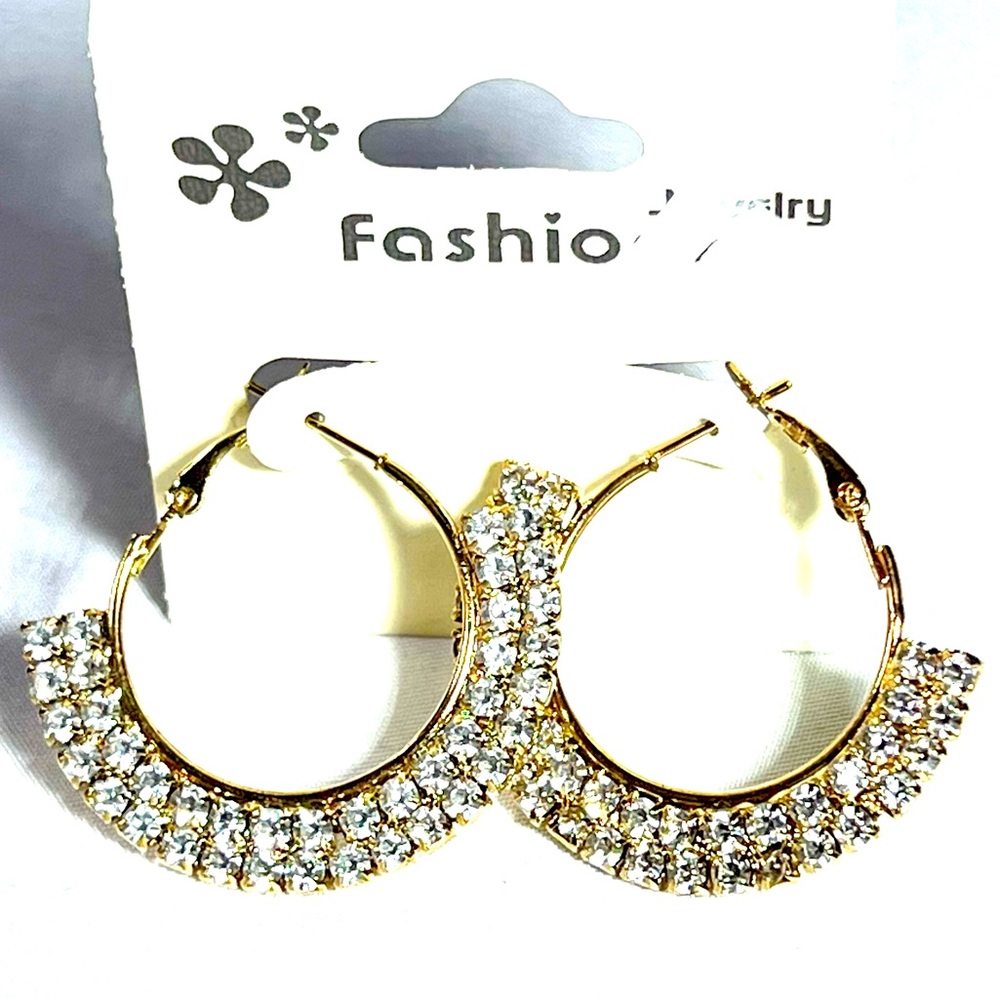 Gold Beautiful Cubic Rhinestone  Hoop Earrings